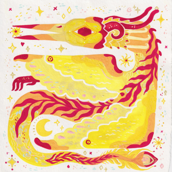 Original Gouache Painting "Yellow Dragon"