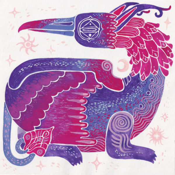 Original Gouache Painting "Purple Dragon"